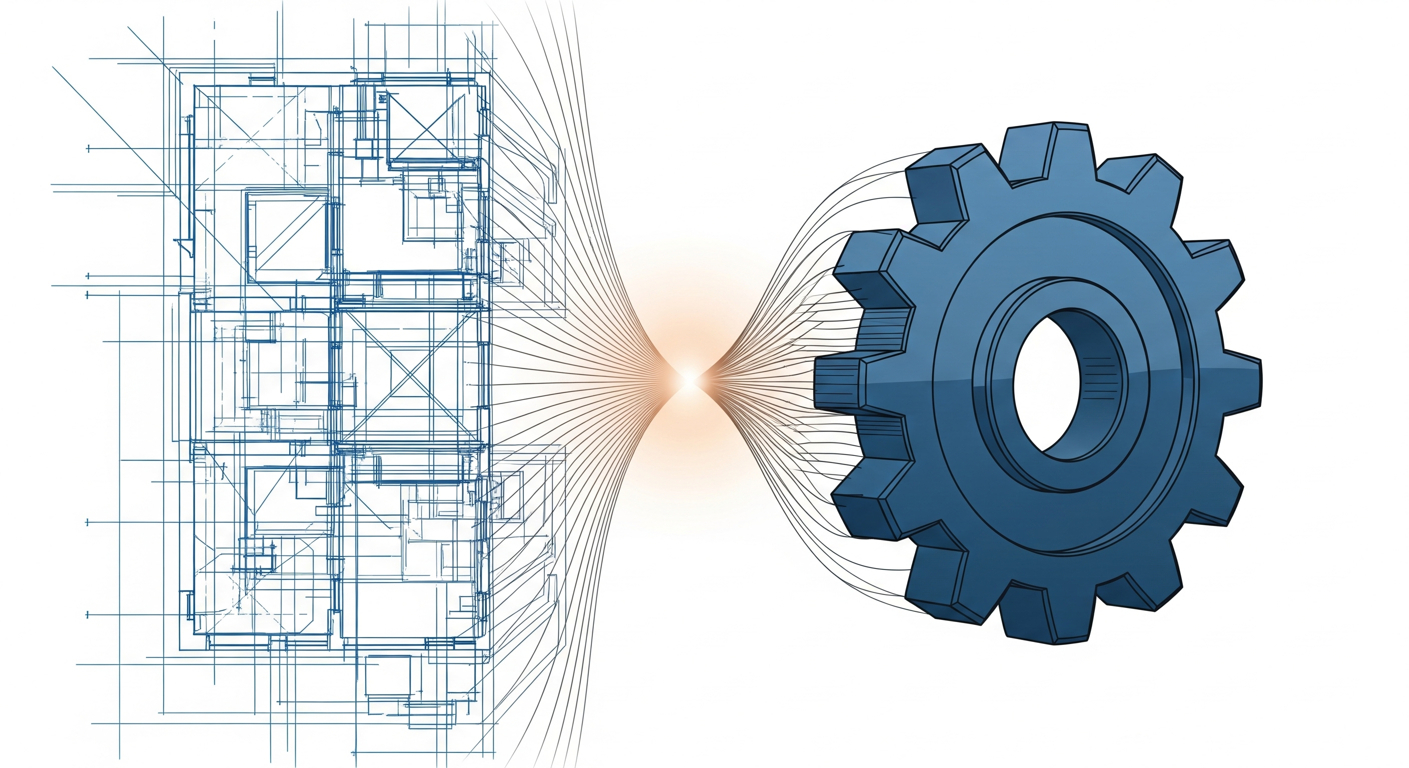 Conceptual image of a blueprint turning into a structure